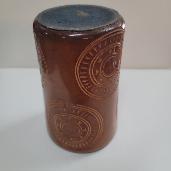 Wood vase brush cutlery holder Handmade carved turned tribal design 7" Organic - Picture 4 of 5